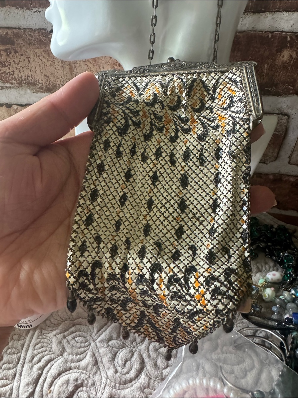 Mandalian Mfg Co. Art Deco enameled metal mesh flapper purse preowned 1920s